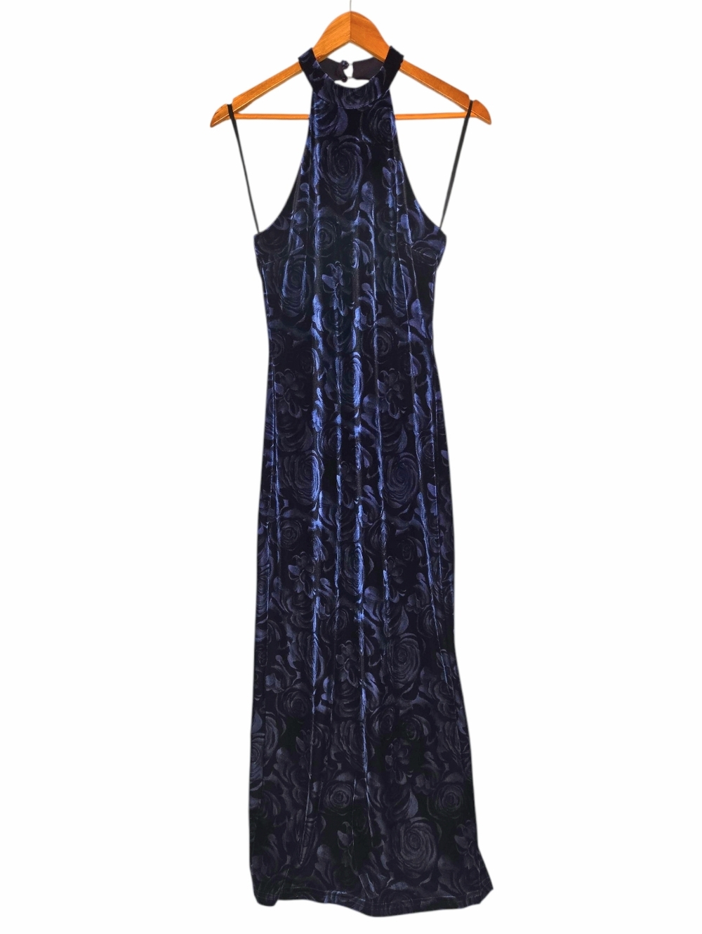Vintage Smart Set  Velvet Rose Print Halter Maxi Dress Size M